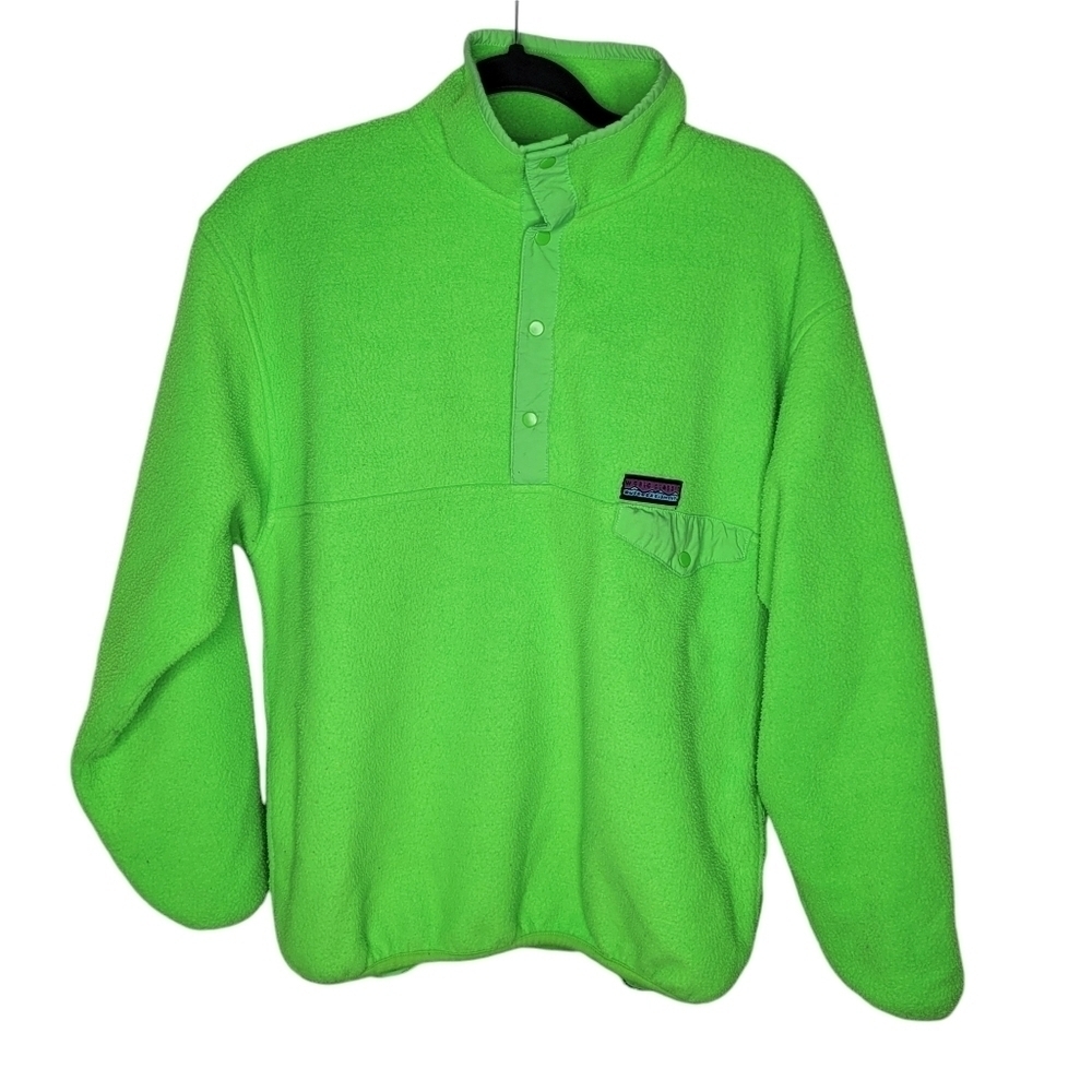 Vintage 90s Gap Arctic Light Neon Green Fleece Quarter Snap Buttons Sweatshirt